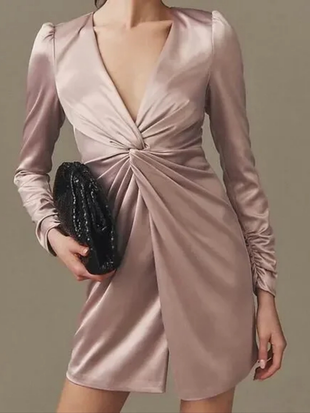 NWT BHLDN Sabrina Satin Stretch Dress In Taupe Size Large